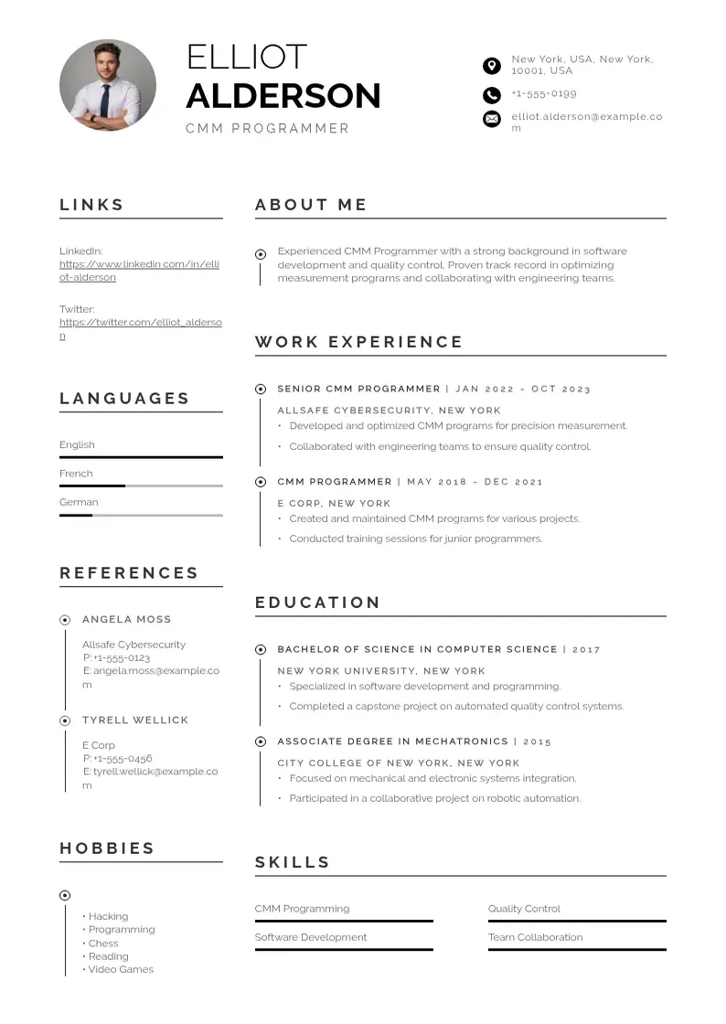 professional Cmm programmer resume resume template