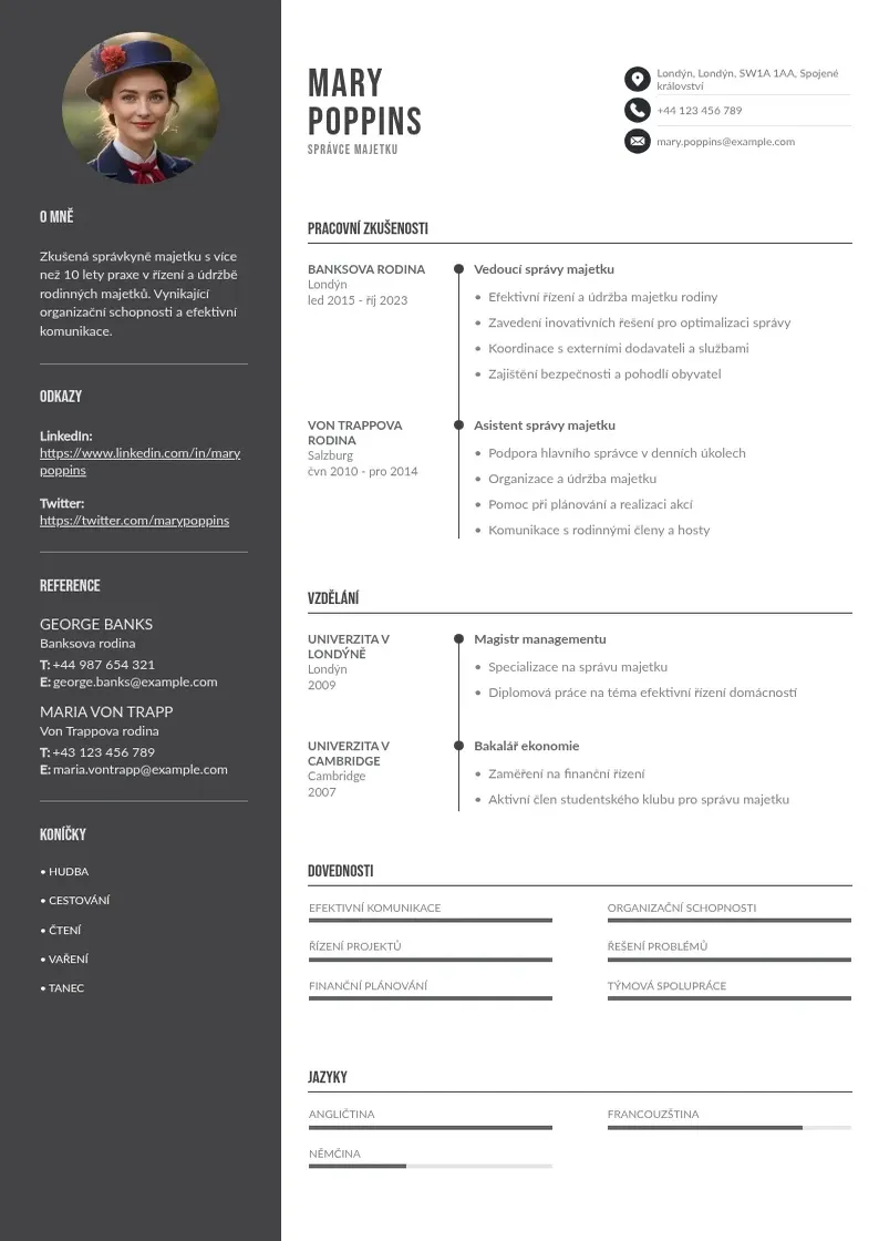 Divu kolonnu Sprava majetku zivotopis CV piemērs