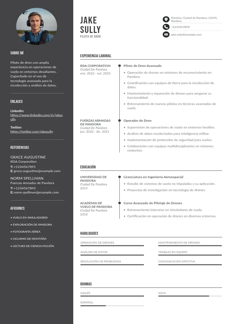 two column cv-de-piloto-de-dron resume example
