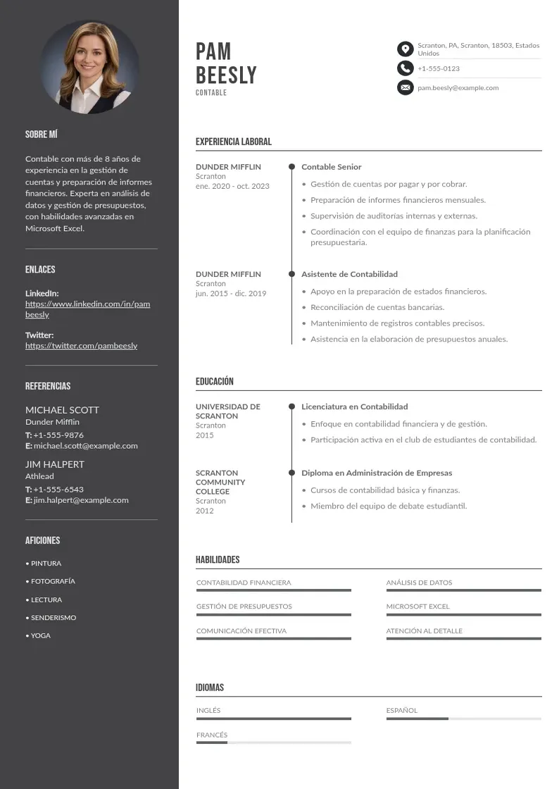 two column curriculum-de-contable resume example