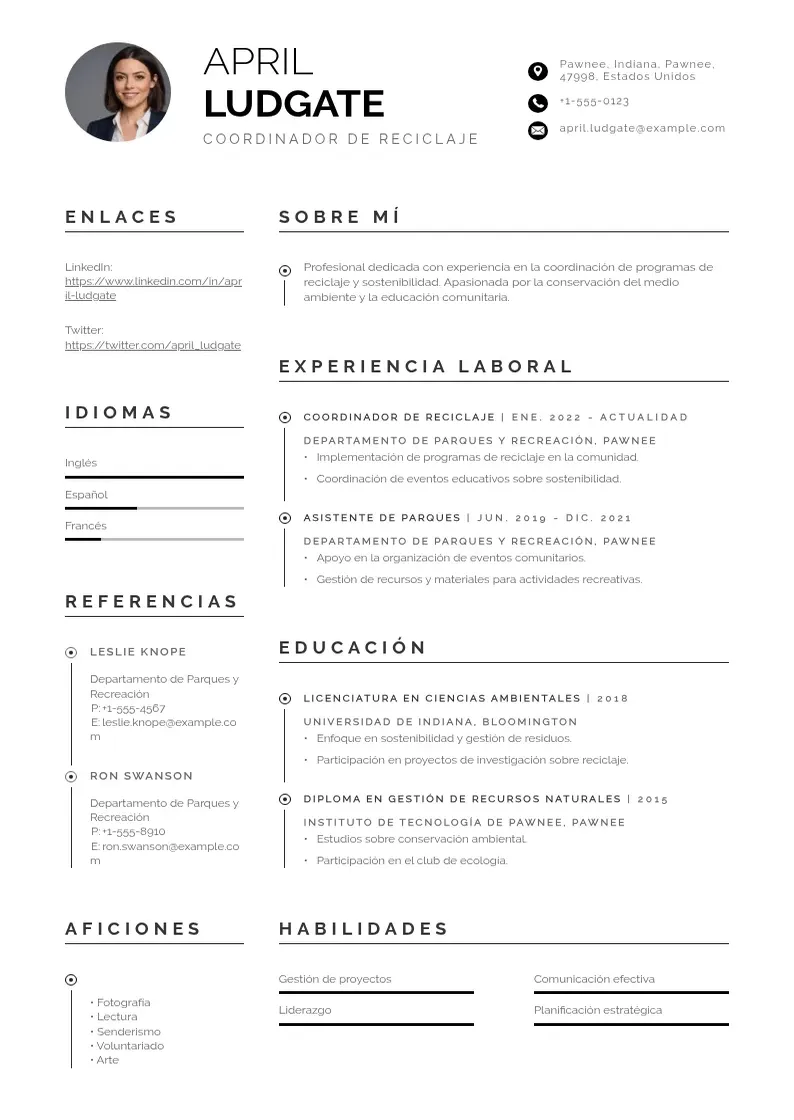 two column coordinador-de-reciclaje resume example