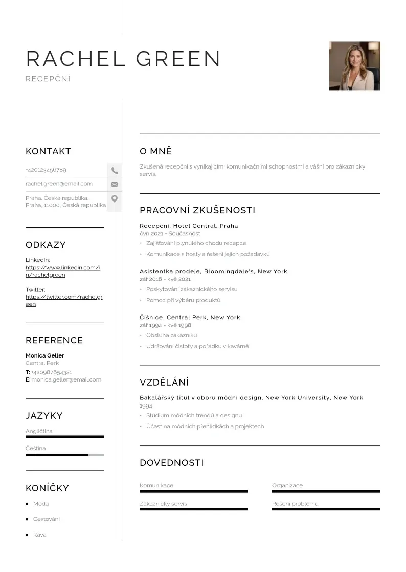 Vienkārša Cv recepcni CV piemērs