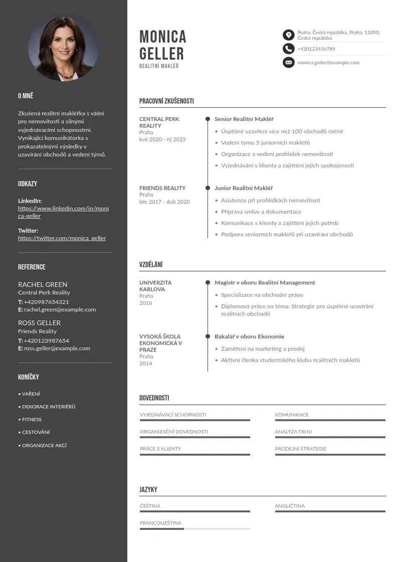 Divu kolonnu Zivotopis realitni makler CV piemērs