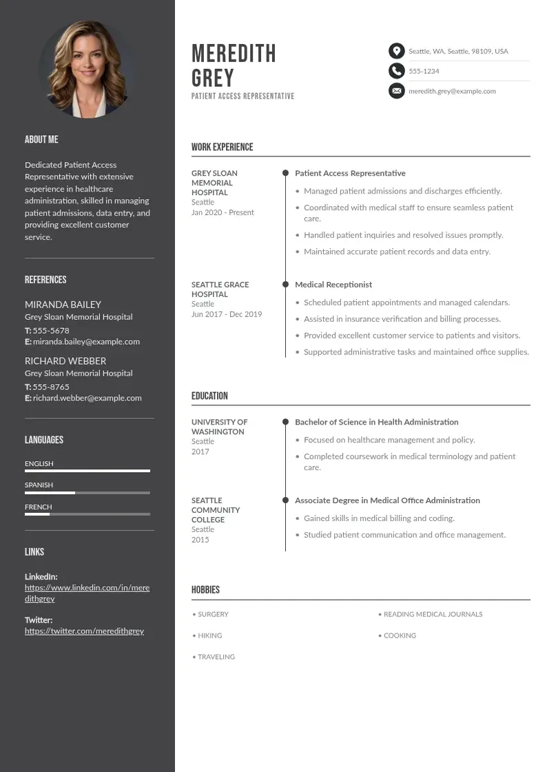 two column patient-access-representative-resume resume example
