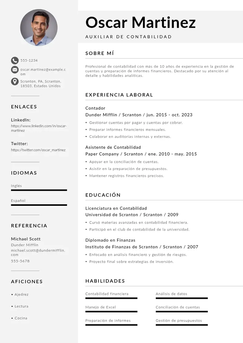 two column cv-auxiliar-de-contabilidad resume example