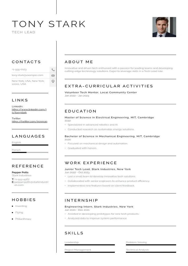 simple Tech Lead resume example