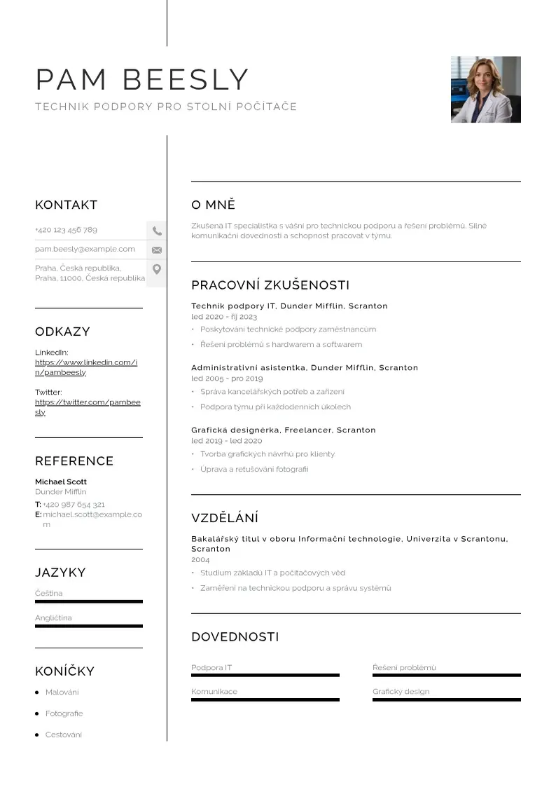 Vienkārša Technik podpory pro stolní počítače životopis CV piemērs