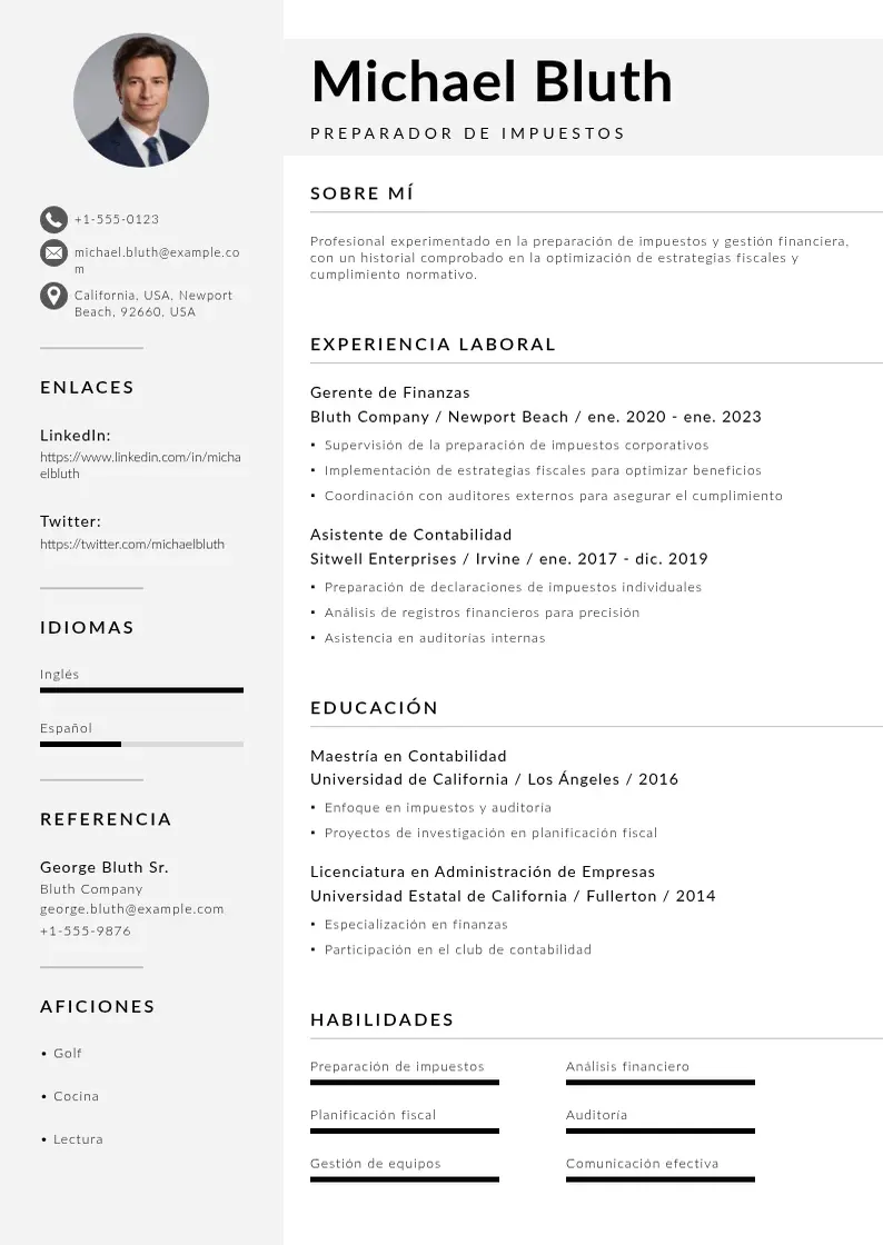 two column cv-preparador-de-impuestos resume example