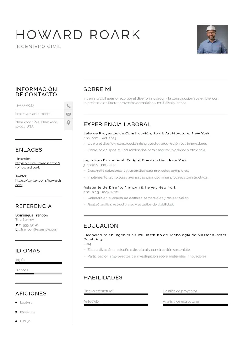 two column curriculum-de-ingeniero-civil resume example