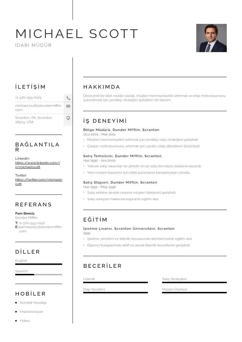 Vienkārša İdari müdür  CV piemērs
