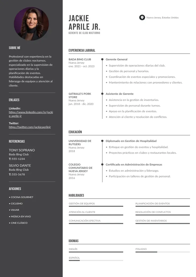 two column gerente-de-club-nocturno resume example