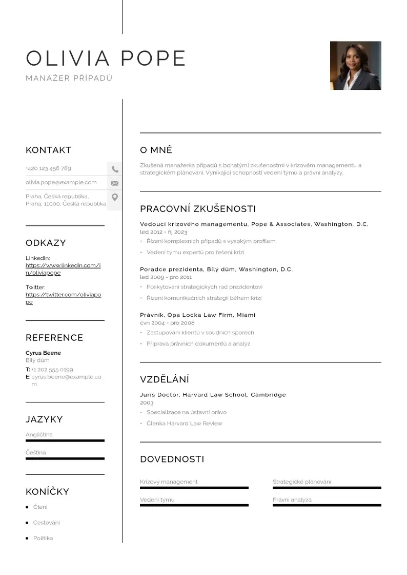 Vienkārša Zivotopis manazera pripadu CV piemērs