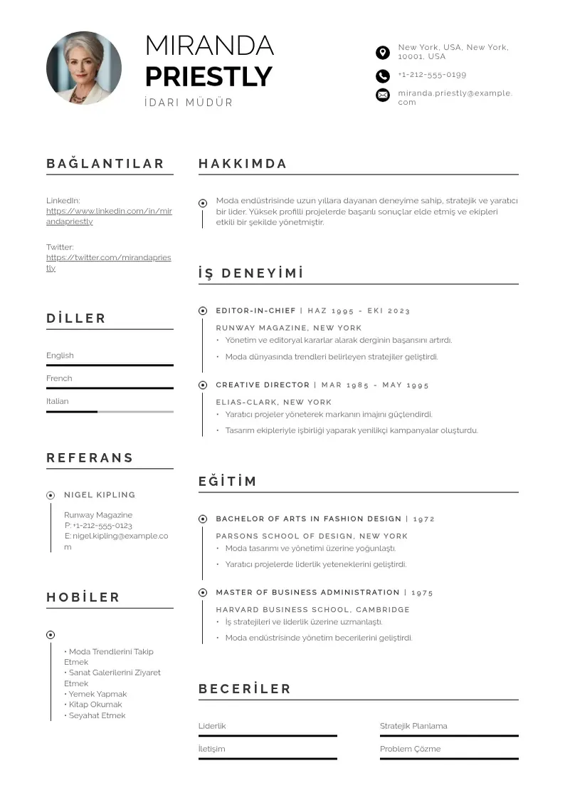 Profesionāla İdari müdür  CV veidne