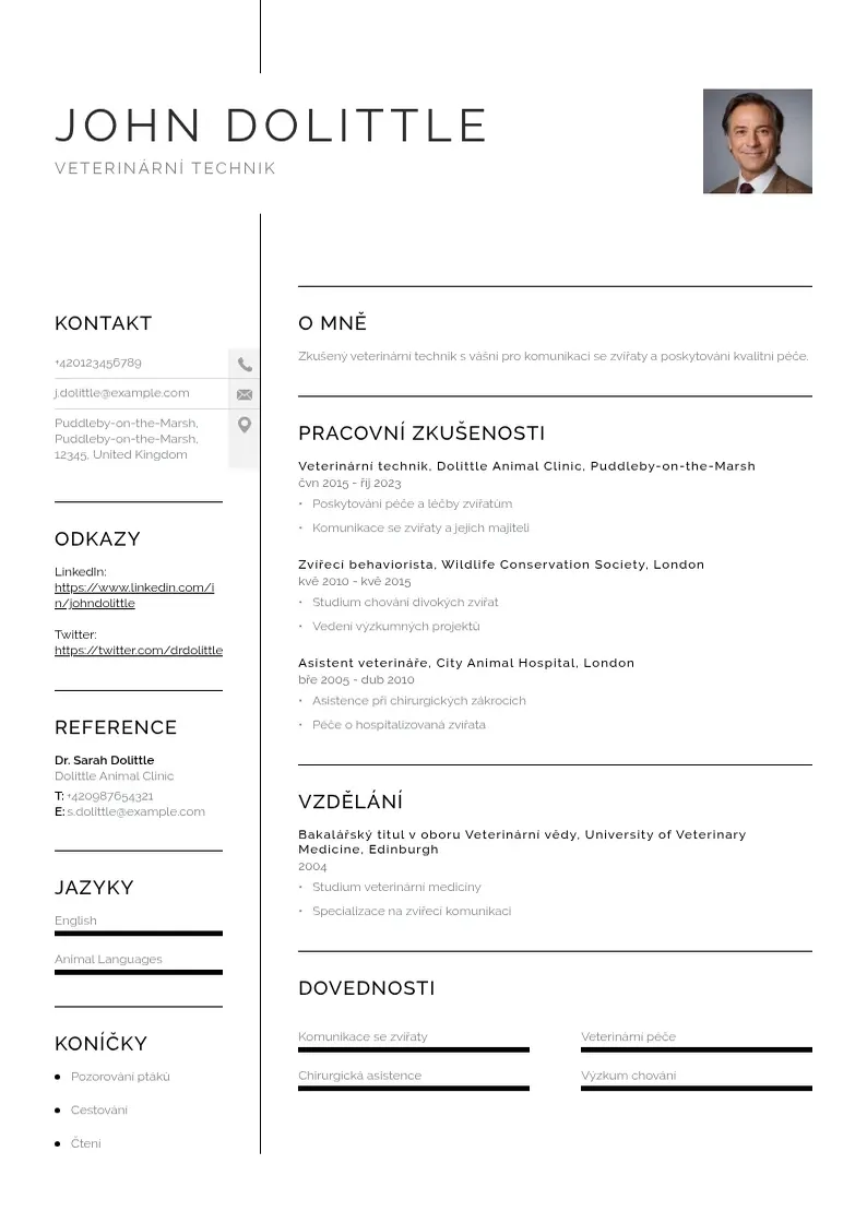 Vienkārša Veterinarni technik zivotopis CV piemērs