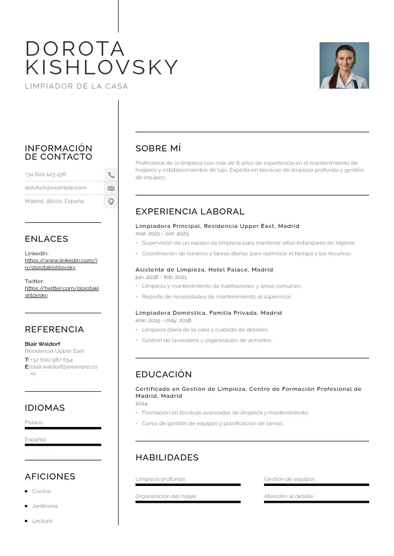 two column cv-limpiador-de-la-casa resume example