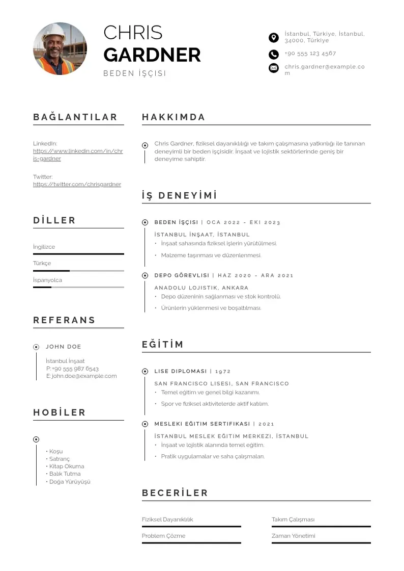 Profesionāla Beden İşçisi  CV veidne