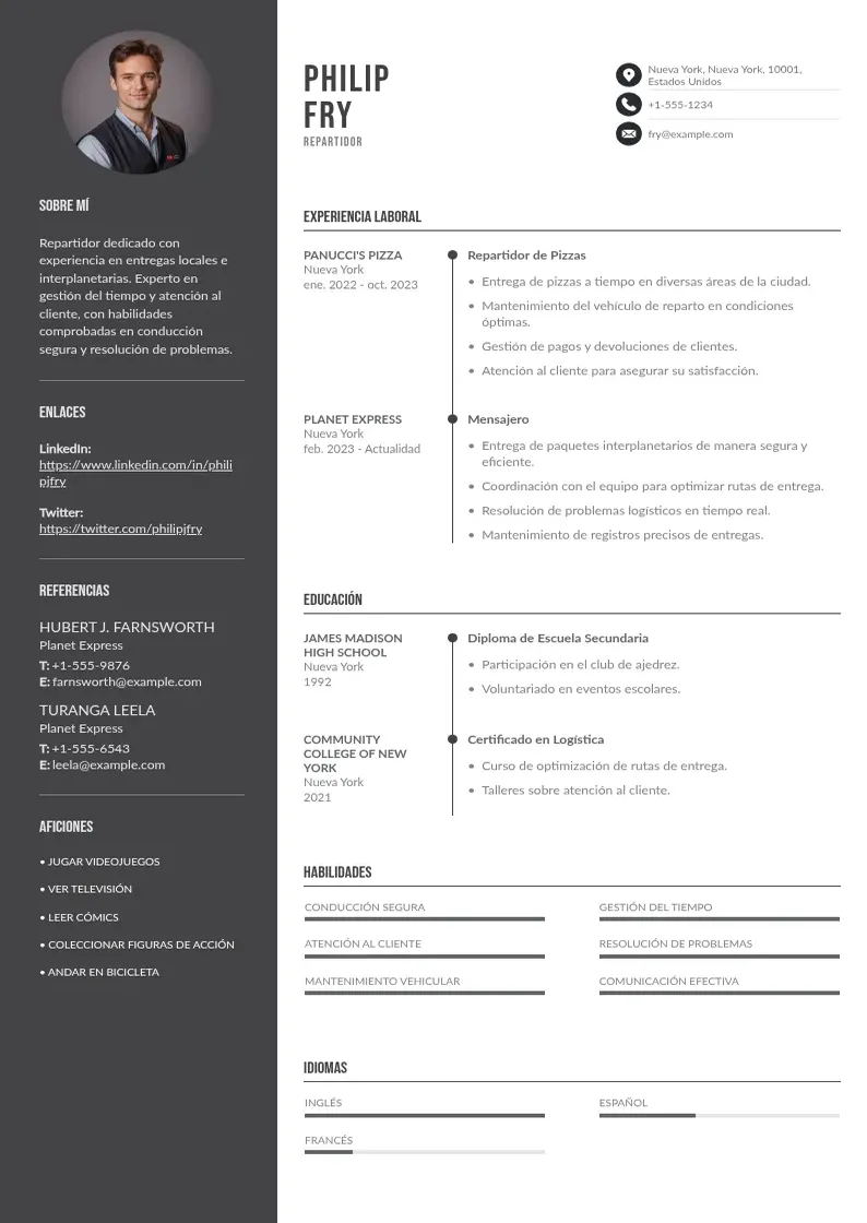 two column curriculum-de-repartidor resume example