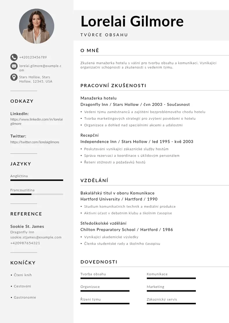 Mūsdienīga Tvurce obsahu zivotopis CV veidne
