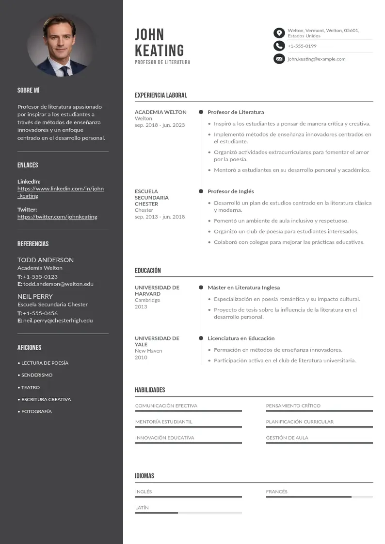 two column curriculum-europeo resume example
