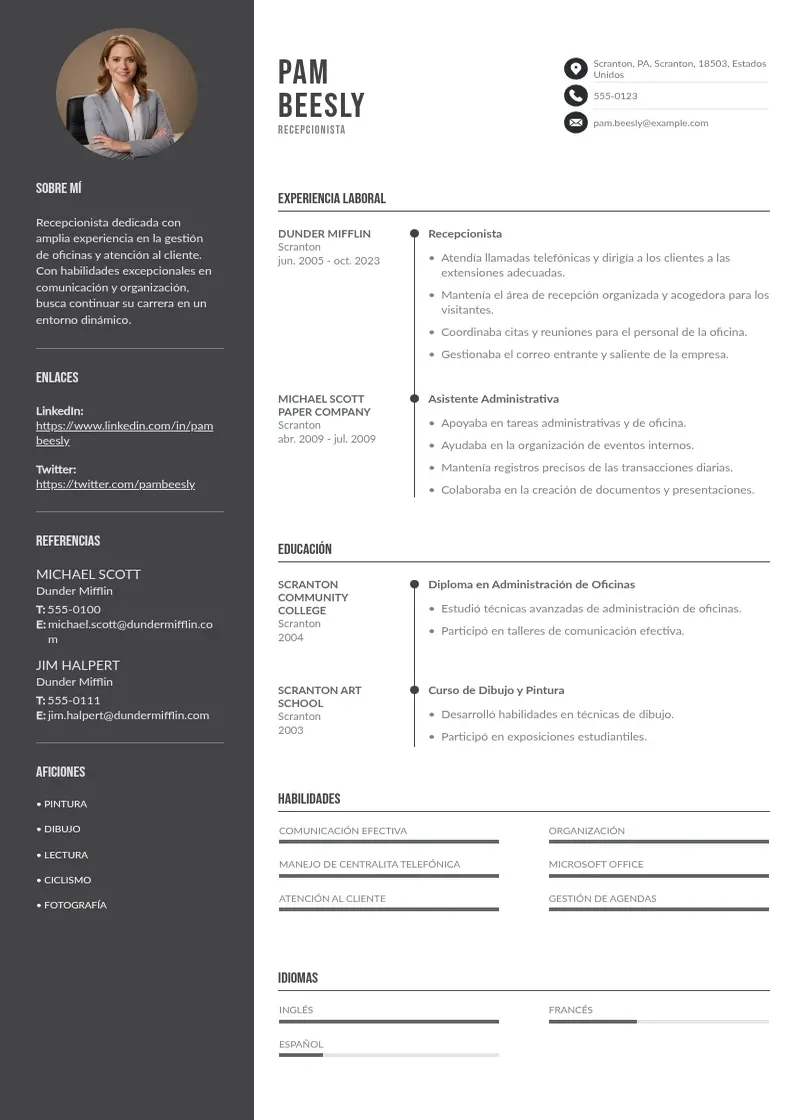two column cv-recepcionista-de-entrada resume example