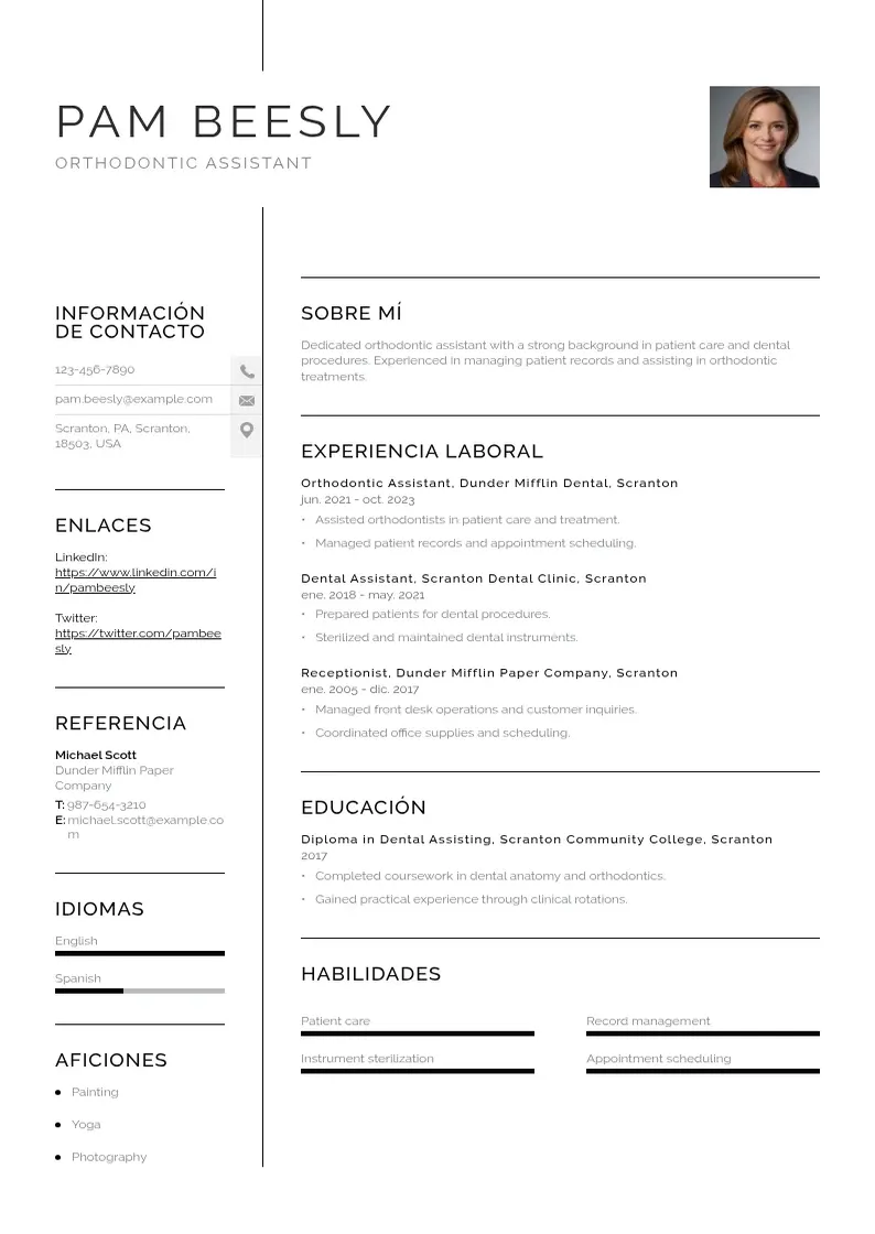 two column asistente-de-ortodoncia resume example