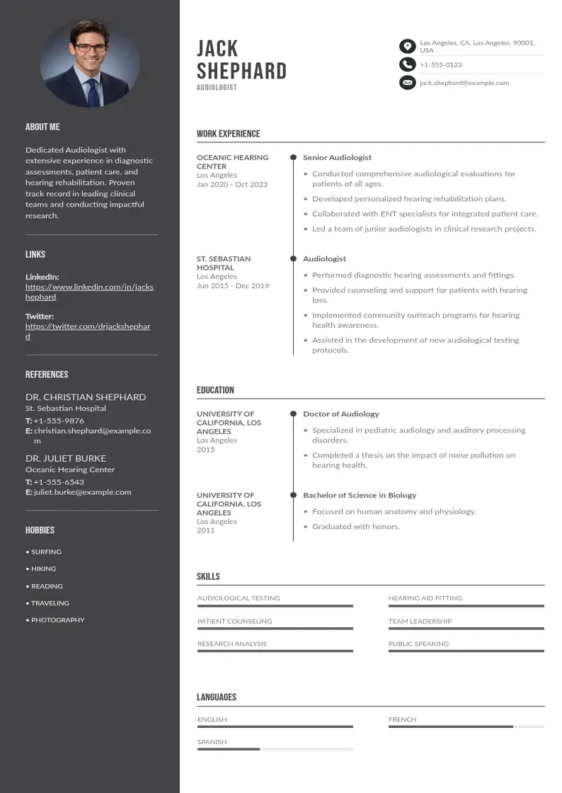 two column audiologist-resume resume example