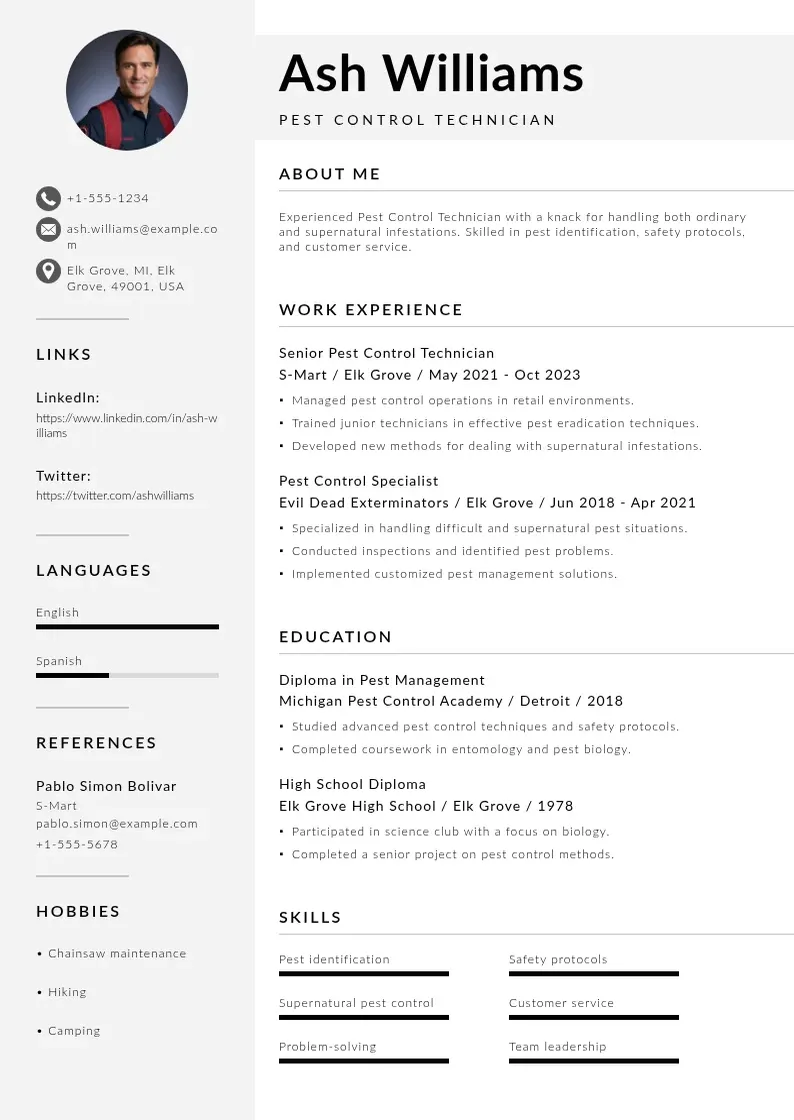 modern Pest control technician resume resume template