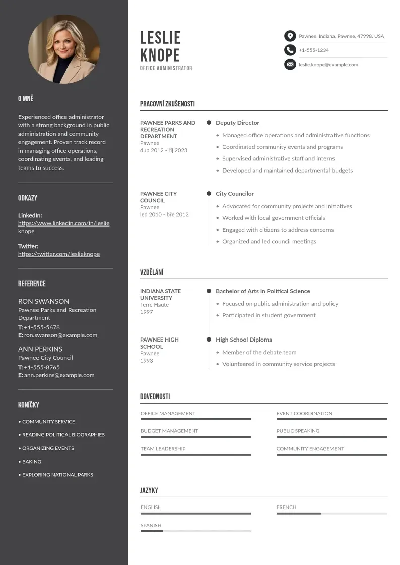 Divu kolonnu Administratora kancelare zivotopis CV piemērs