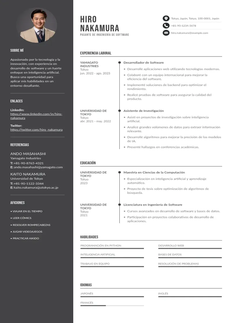 two column pasante-de-ingenieria-de-software resume example