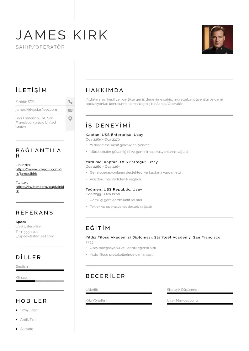 Vienkārša Sahip/Operatör  CV piemērs