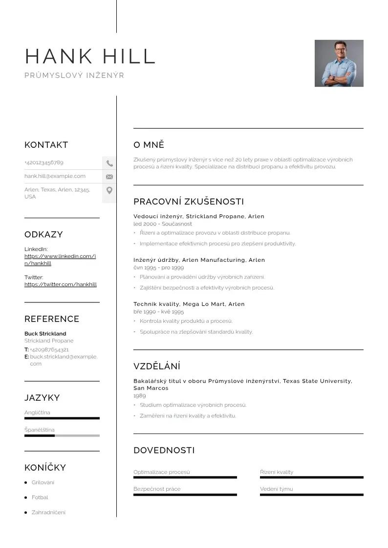 Vienkārša Zivotopis prumysloveho inzenyra CV piemērs