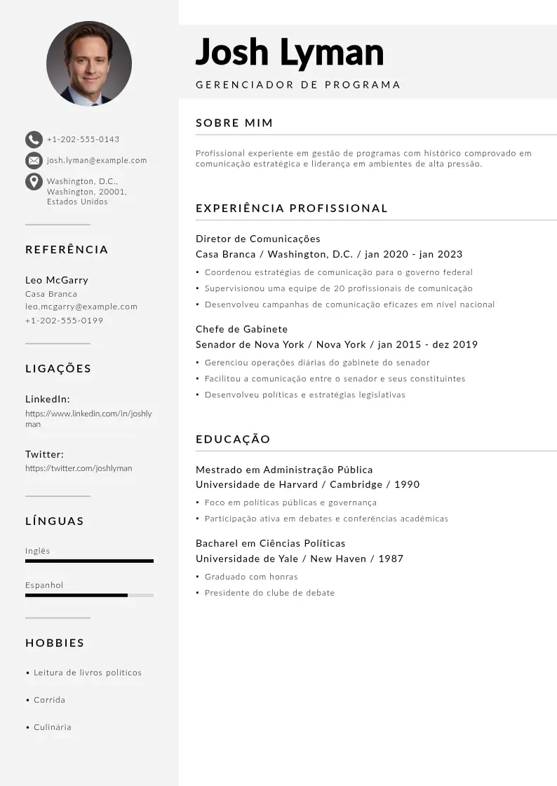 Modelo de currículo moderno de De gerenciador de programa