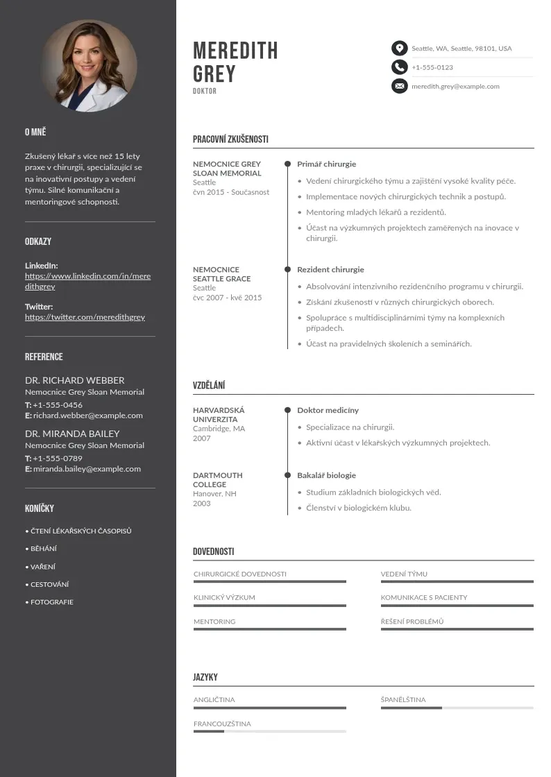 Divu kolonnu Zivotopis doktor CV piemērs