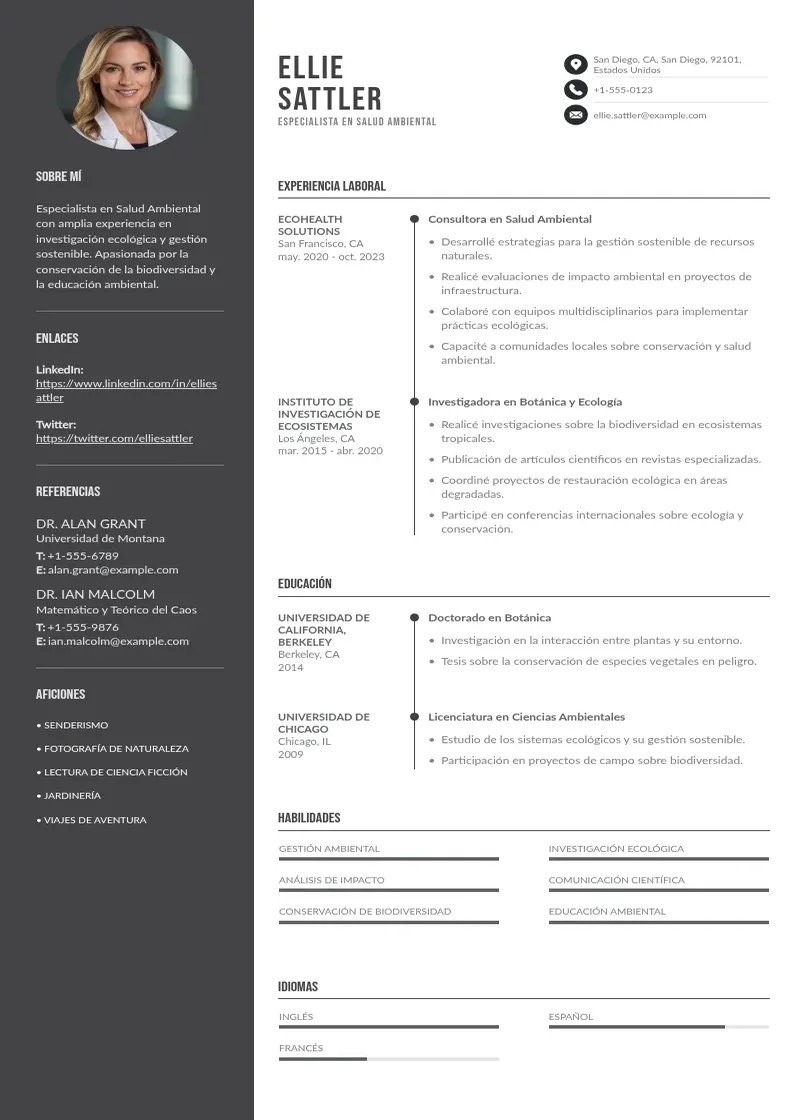 two column especialista-en-salud-ambiental resume example
