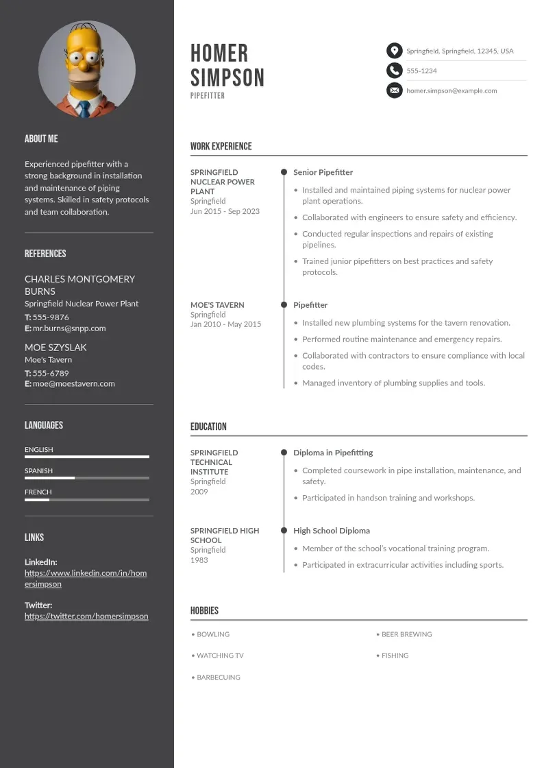 two column pipefitter-resume resume example