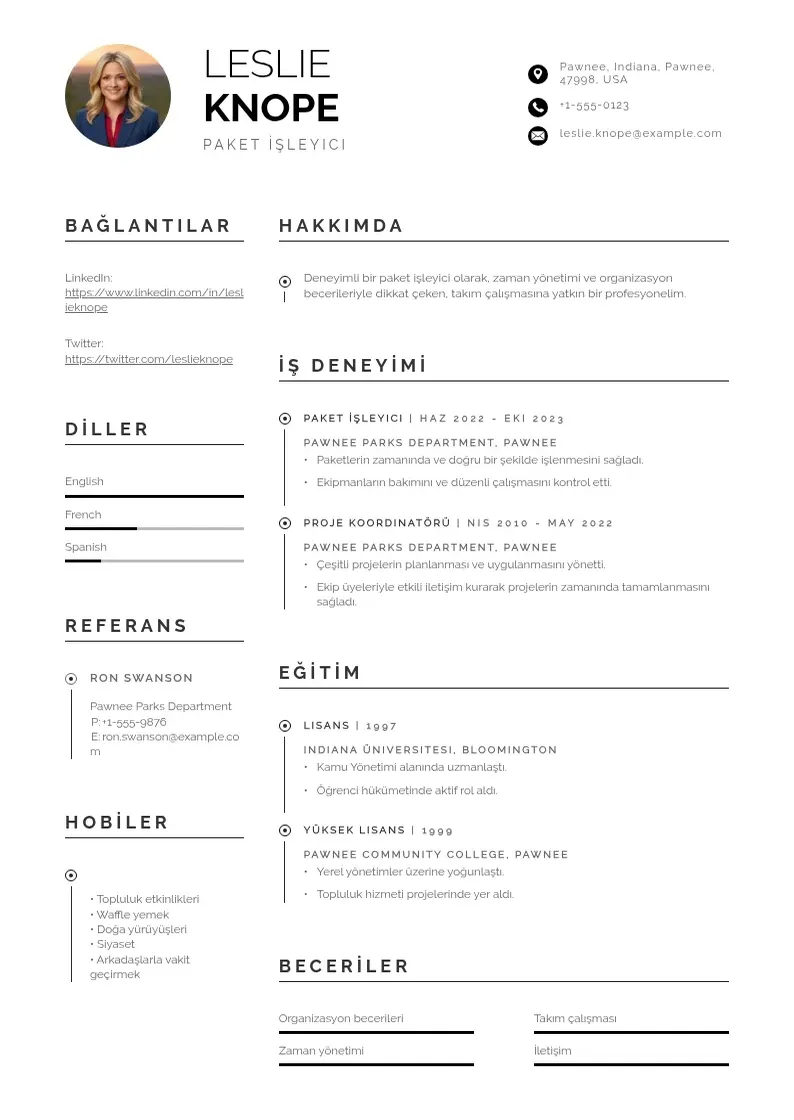 Profesionāla Paket işleyici  CV veidne