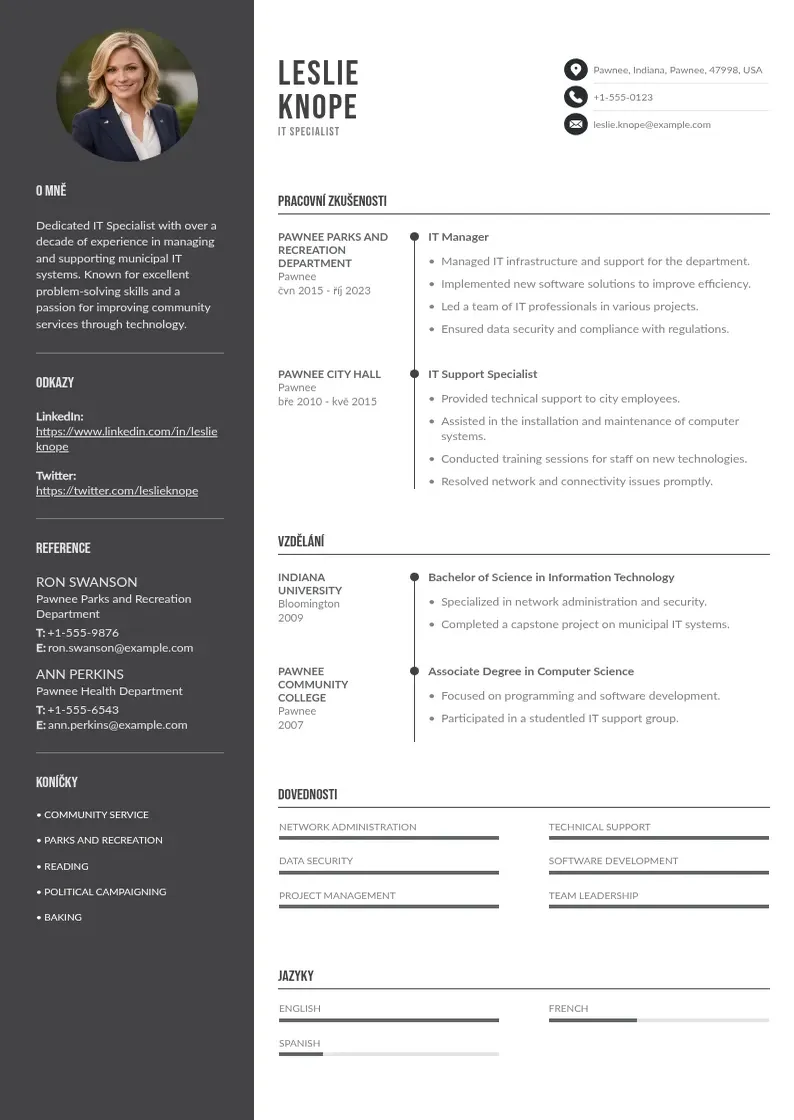 Divu kolonnu Zivotopis it CV piemērs