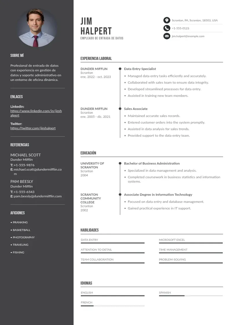two column cv-empleado-de-entrada-de-datos resume example
