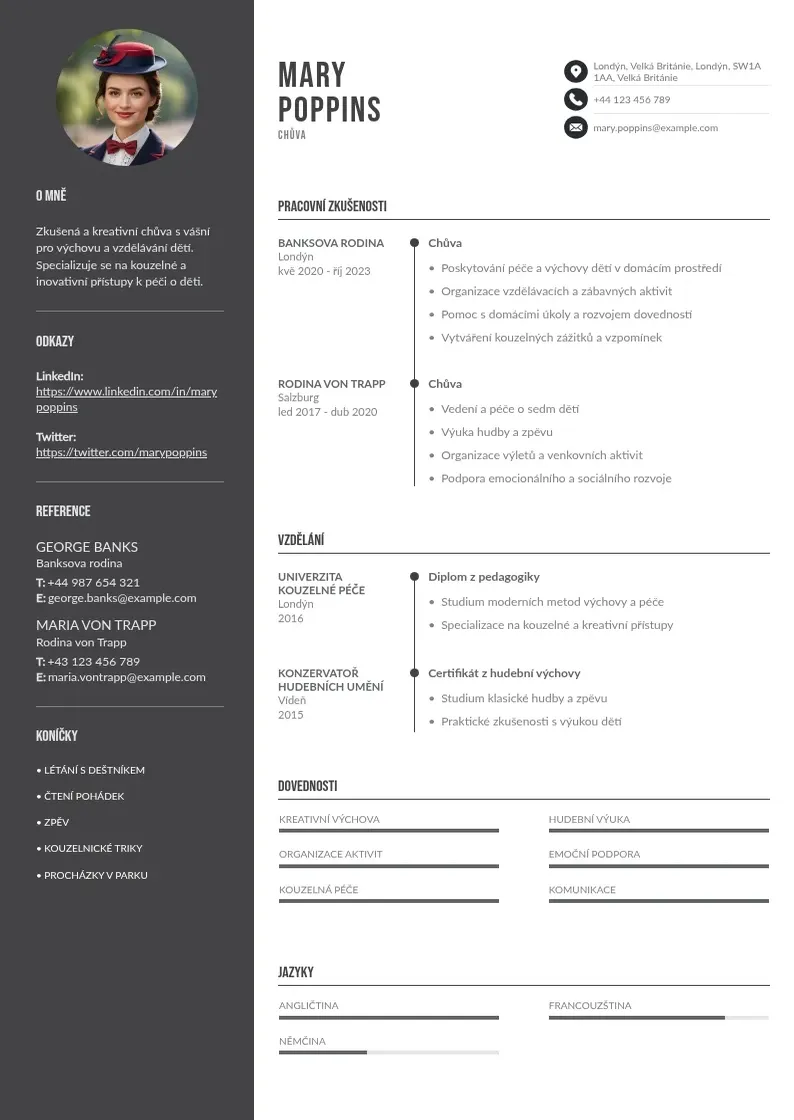 Divu kolonnu Chuva zivotopis CV piemērs