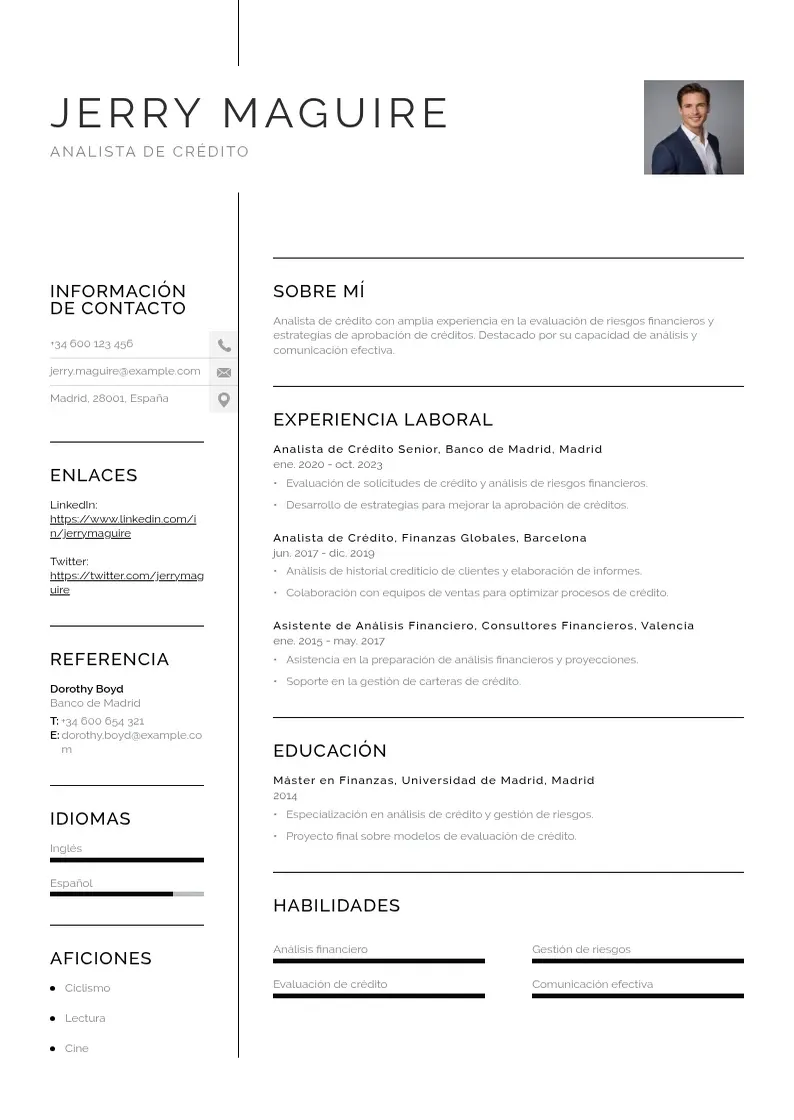 two column analista-de-credito resume example