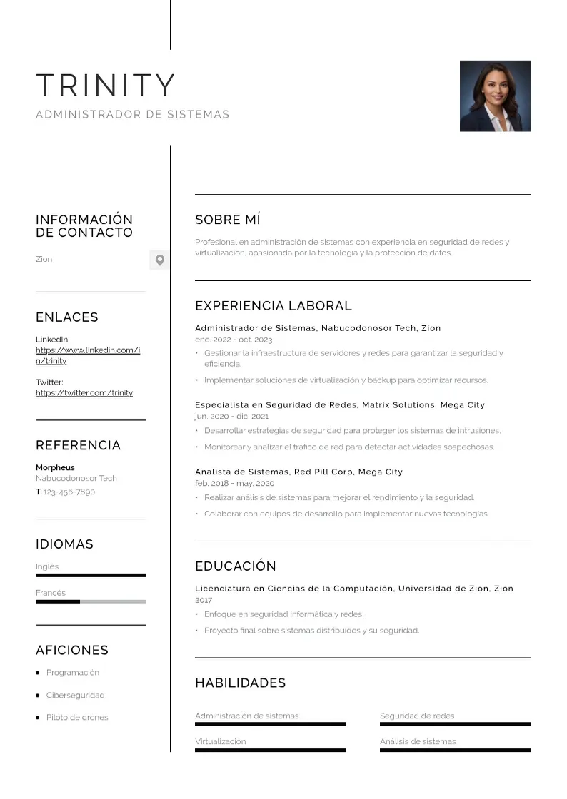 two column cv-administrador-de-sistema resume example