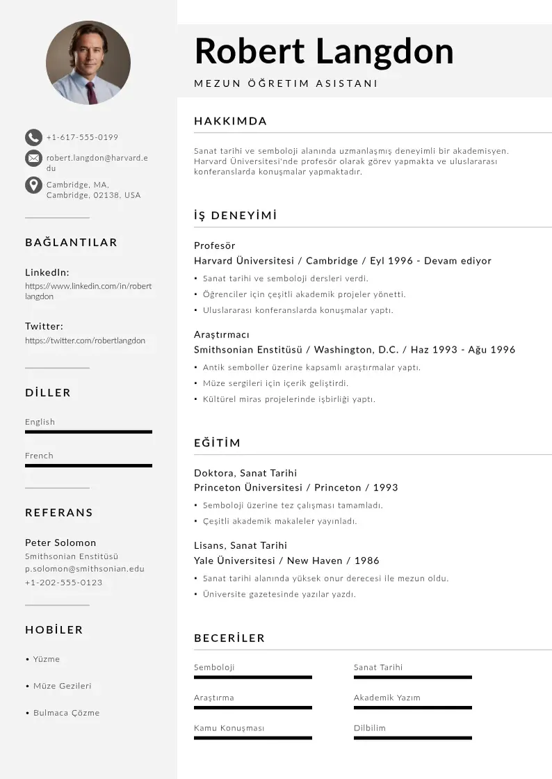 Mūsdienīga Mezun Öğretim Asistanı  CV veidne