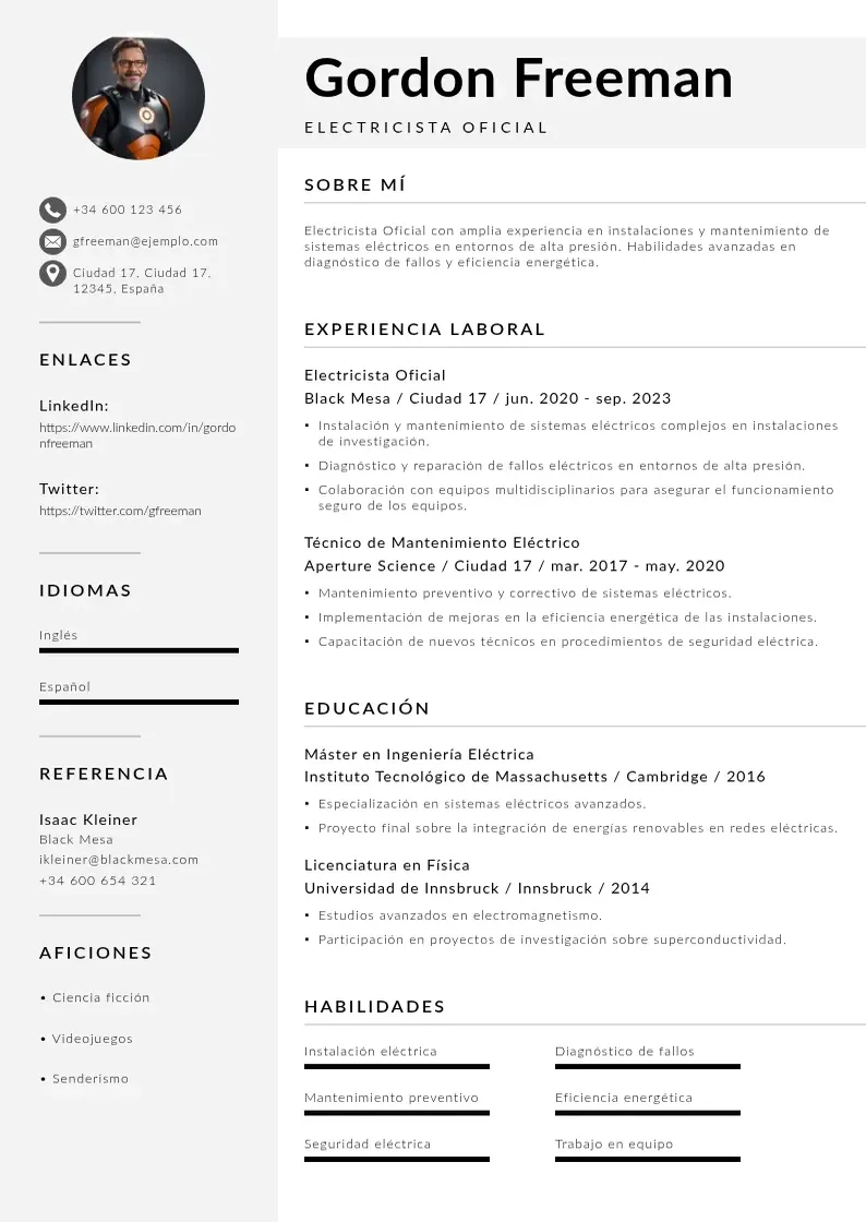 two column electricista-oficial resume example