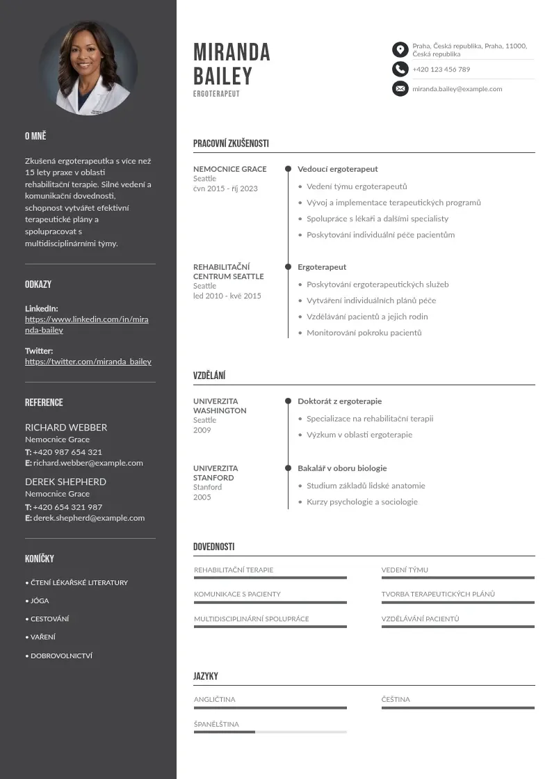 Divu kolonnu Ergoterapeut zivotopis CV piemērs