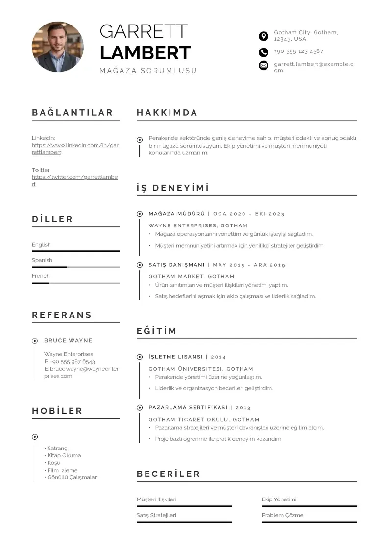 Profesionāla Mağaza Sorumlusu  CV veidne