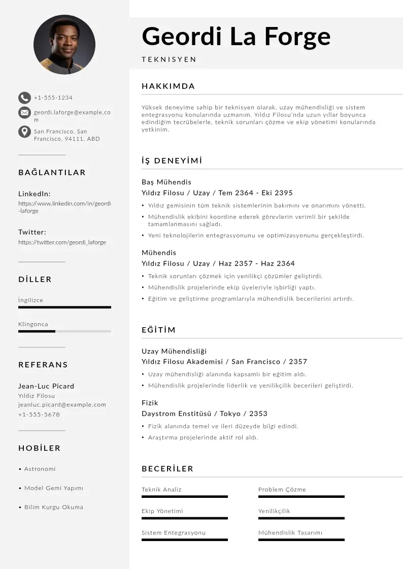 Mūsdienīga Teknisyen  ornekleri CV veidne