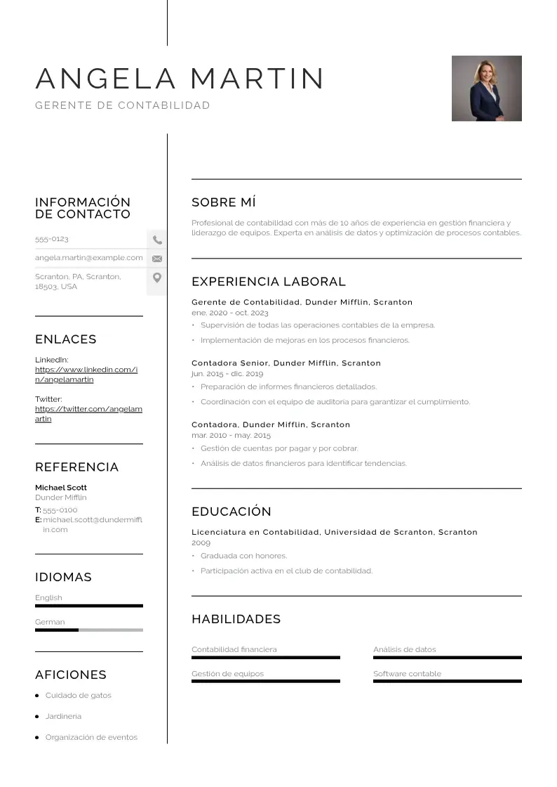 two column cv-gerente-de-contabilidad resume example