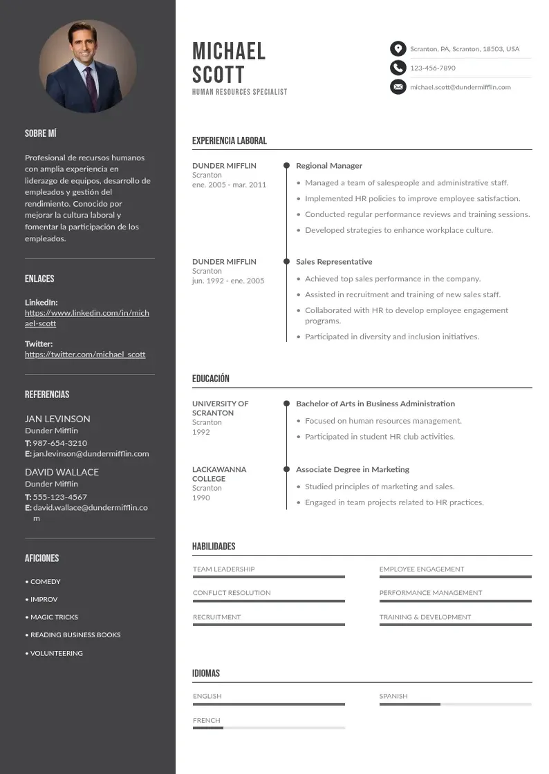 two column curriculum-recursos-humanos resume example