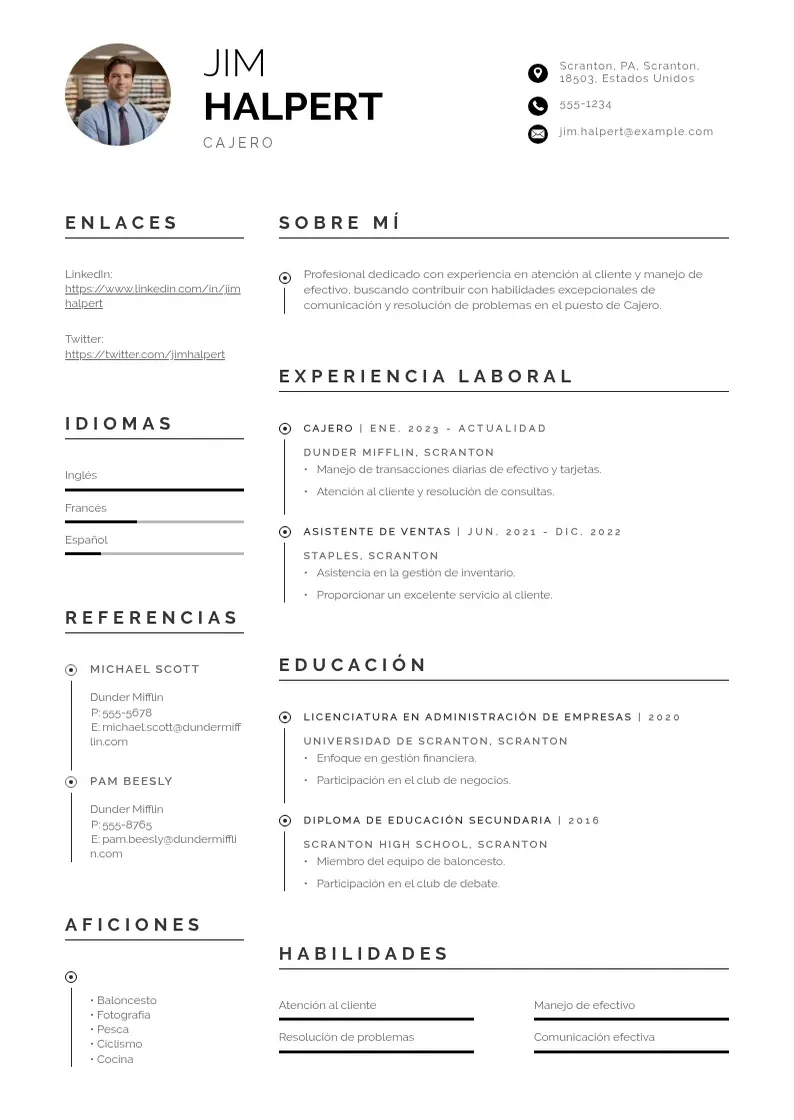two column cajero resume example
