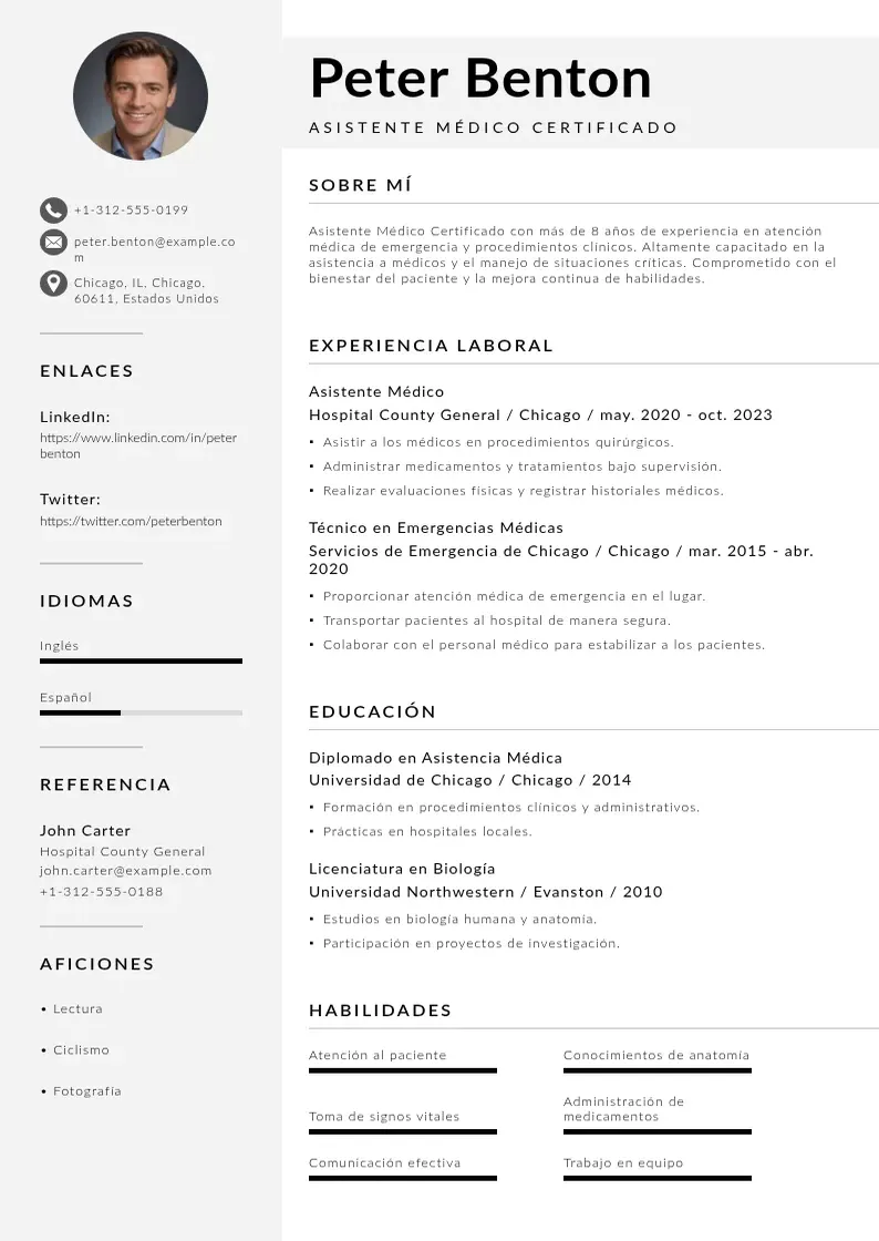 two column asistente-medico-certificado resume example
